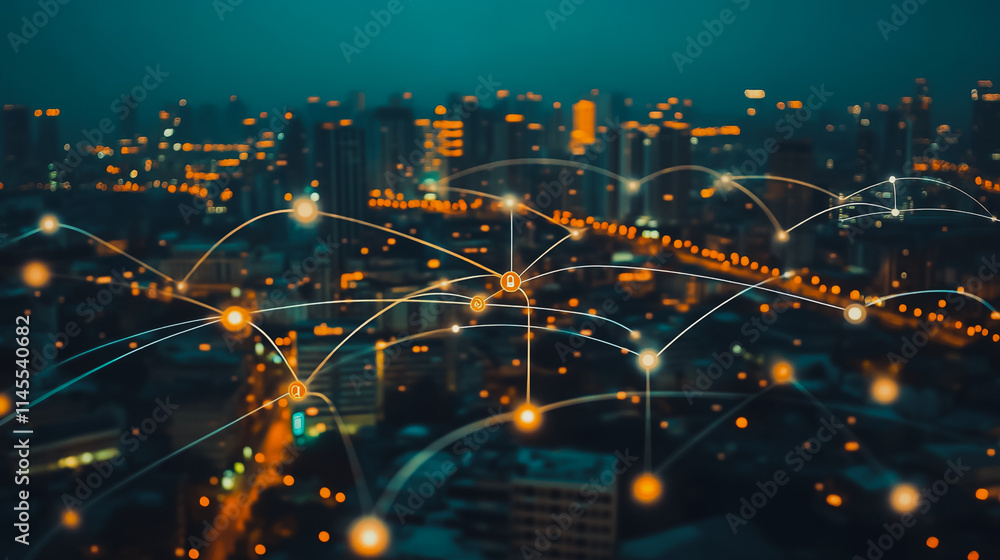 Smart digital city with connection cyber security network reciprocity over the cityscape . future smart wireless digital city and social media networking systems that connects people within the city Smart digital city with connection cyber security network reciprocity over the cityscape . future smart wireless digital city and social media networking systems that connects people within the city