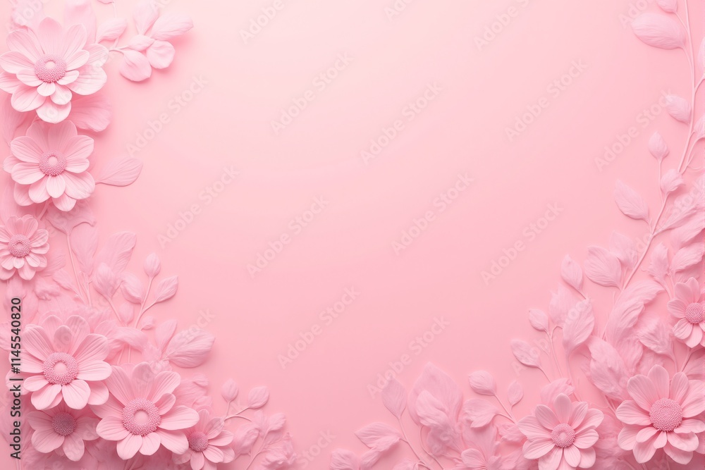 Obraz premium Pink Floral Background Elegant Paper Flowers Leaves