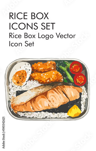 Rice box logo vector icon set 