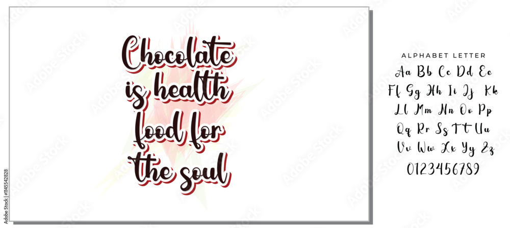 Quote typographical about chocolate. Graphic design lifestyle lettering. Chocolate is health food for the soul. Quote typographical about chocolate. Graphic design lifestyle lettering. Chocolate is health food for the soul.