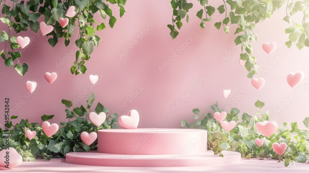 Charming Pink Background with Hearts and Ivy for Romantic Themes Charming Pink Background with Hearts and Ivy for Romantic Themes