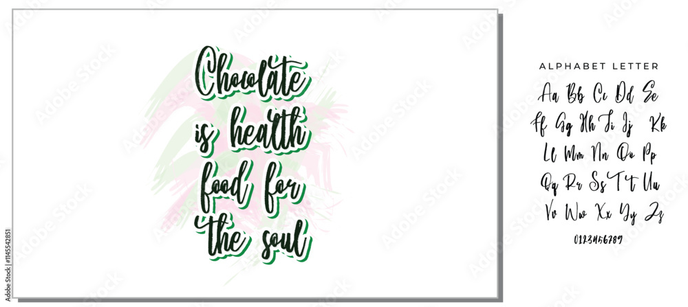 Quote typographical about chocolate. Graphic design lifestyle lettering. Chocolate is health food for the soul. Quote typographical about chocolate. Graphic design lifestyle lettering. Chocolate is health food for the soul.