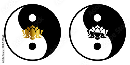 Yin Yang Symbol with a Lotus Flowe, spiritually or ballance symbol, for spa zen or yoga and therapy meditation illustration vector