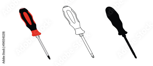 screwdriver vector illustration in flat style,various types for coloring practice,white background,