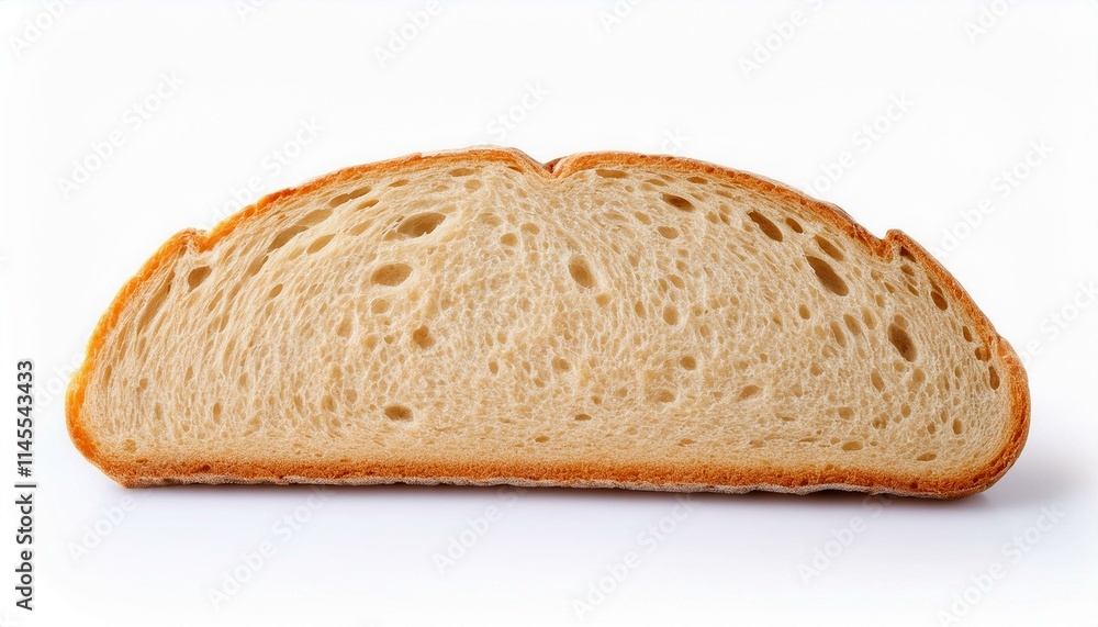 A single slice of crusty bread, showcasing its airy crumb and golden-brown crust. A single slice of crusty bread, showcasing its airy crumb and golden-brown crust.