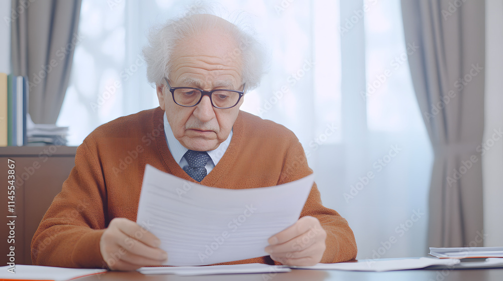 An elderly man sitting at a desk, reading a medical document, portraying wisdom, careful attention, and the importance of healthcare, emphasizing the role of senior individuals in making informed deci An elderly man sitting at a desk, reading a medical document, portraying wisdom, careful attention, and the importance of healthcare, emphasizing the role of senior individuals in making informed deci