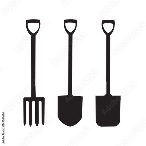 silhouette of 3 types of shovel Vector Flat Design,This image is made by myself, not using AI