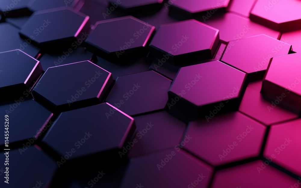 A close-up view of interconnected hexagonal tiles, featuring a sleek, glossy surface with a gradient of dark and vibrant colors. A close-up view of interconnected hexagonal tiles, featuring a sleek, glossy surface with a gradient of dark and vibrant colors.