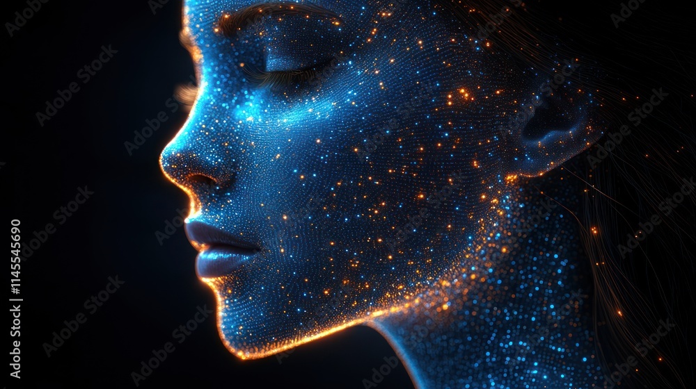Ethereal portrait with glowing particles. Ethereal portrait with glowing particles.