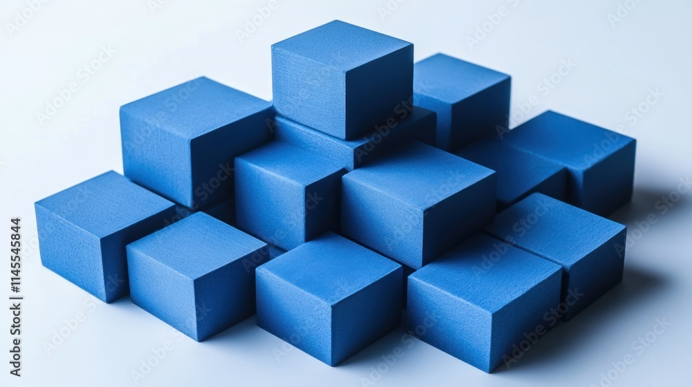 Abstract Blue Cubes Composition: A Study in Geometric Harmony and Shadow Play Abstract Blue Cubes Composition: A Study in Geometric Harmony and Shadow Play