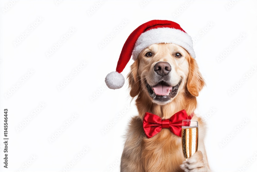 Joyful golden retriever celebrates christmas - festive pet photography Joyful golden retriever celebrates christmas - festive pet photography