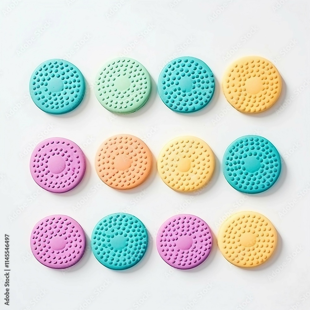 Pastel Cookies, Isolated on white background, flat lay Pastel Cookies, Isolated on white background, flat lay