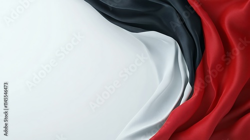 A dynamic 3D render of the UAE flag flapping in the wind with realistic fabric details and a white background for emphasis photo