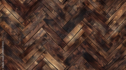 Dark brown herringbone wooden parquet flooring texture.