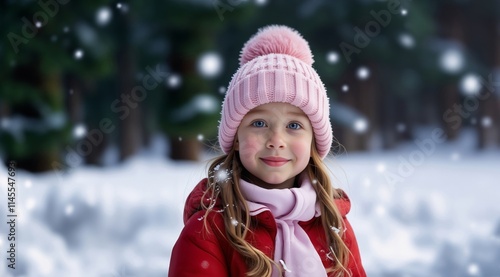 Portrait of little girl Celebration Christmas at home. Child in Santa hat cap. Happy kid in Santa hat over Christmas tree at home.