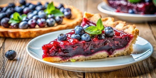 Sweet blueberry pie slice, a delightful dessert. Perfect food photography.