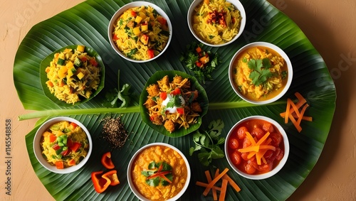 Wallpaper Mural Vegetable Upma Varieties: Masala, Tomato, and Veg Upmas Served on a Banana Leaf Torontodigital.ca