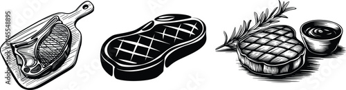 Set of grilled steak, vector illustration.