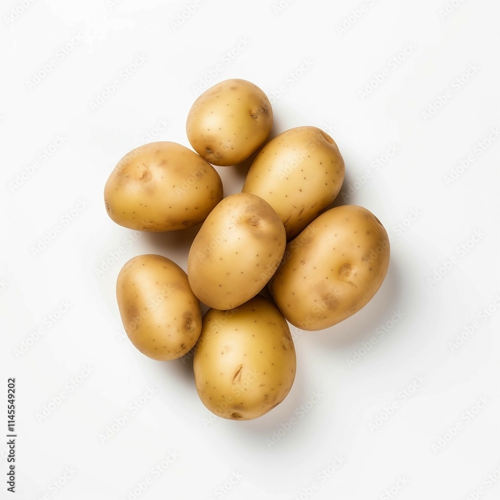Yukon Potato, Isolated white background, flat lay Yukon Potato, Isolated white background, flat lay