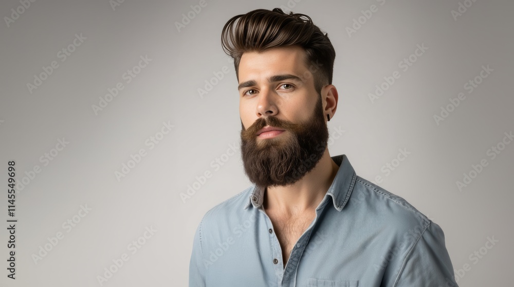 Closeup portrait of bearded man with classic long beard, bearded gay. Handsome male model with beard, mustache and trendy hairdo. Beard and mustache haircut. Bearded man. Closeup portrait of bearded man with classic long beard, bearded gay. Handsome male model with beard, mustache and trendy hairdo. Beard and mustache haircut. Bearded man.