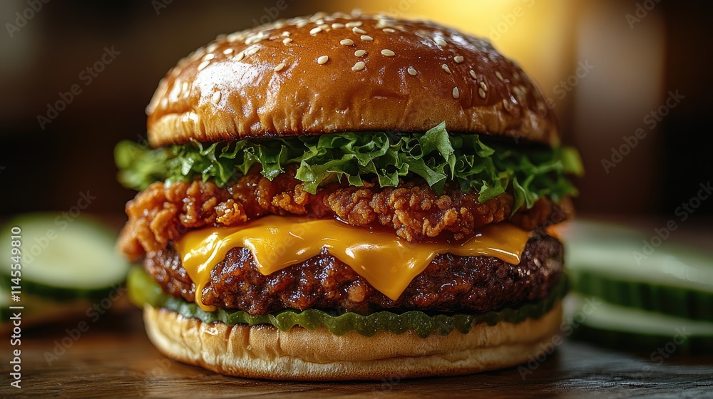 Delicious Crispy Chicken Cheddar Burger Delicious Crispy Chicken Cheddar Burger