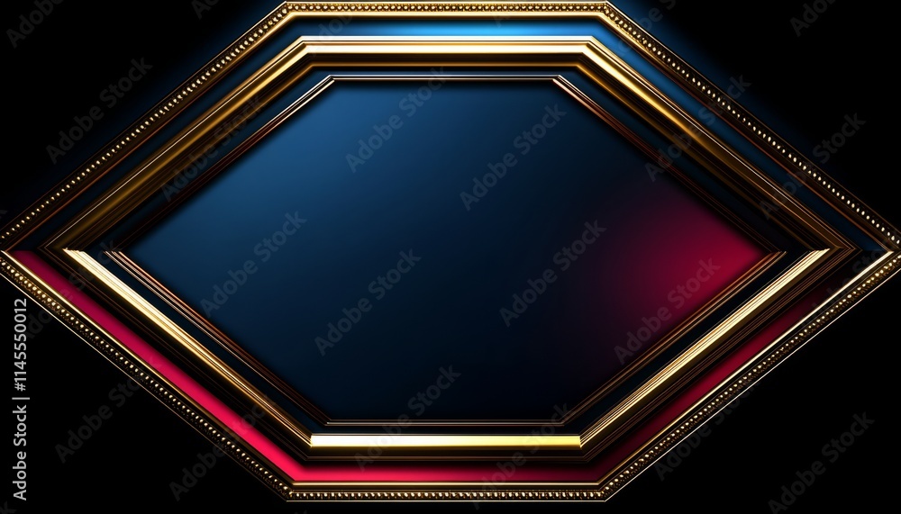 Elegant Gold Frame Encloses Dark Blue Red Background Elegant Gold Frame Encloses Dark Blue Red Background