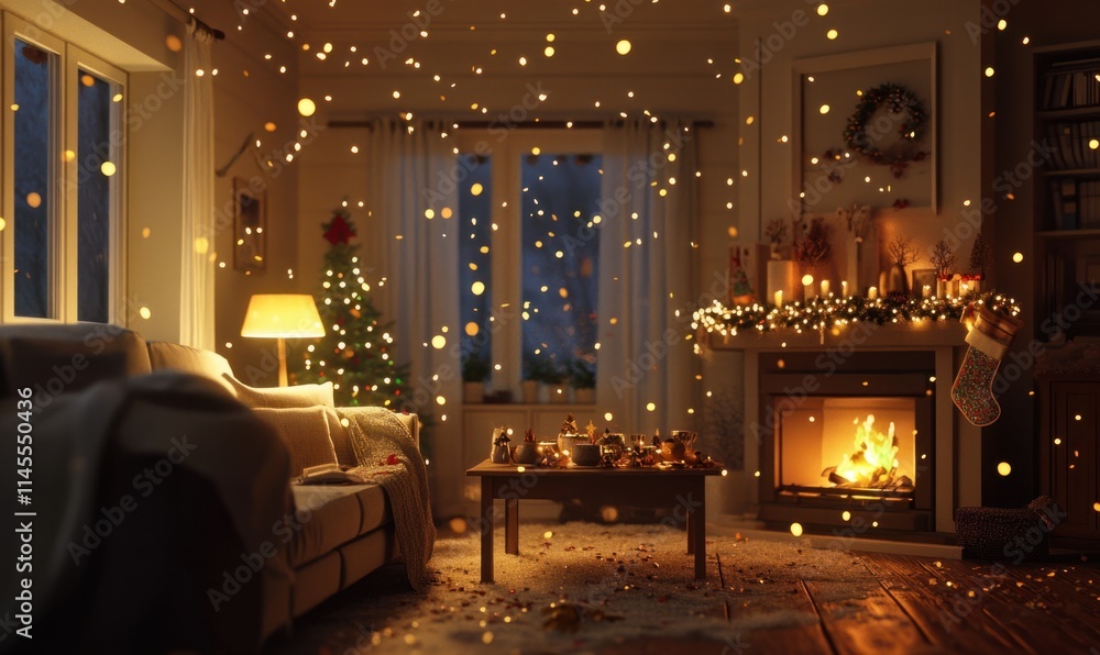 Cozy Christmas Living Room with Fireplace Cozy Christmas Living Room with Fireplace