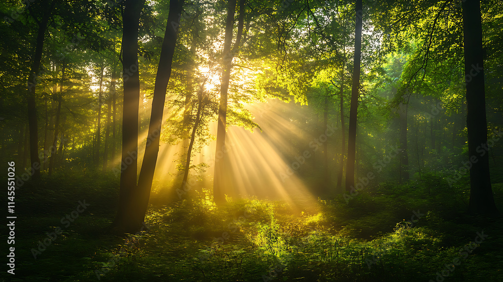 Fototapeta premium Golden Rays of Dawn in Forest