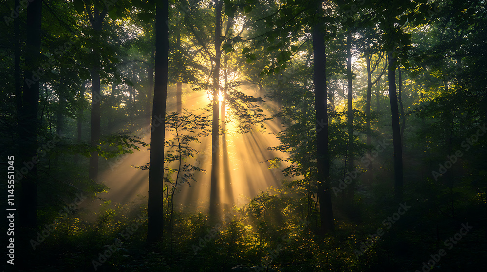Obraz premium Sunbeams Dancing Through the Forest 