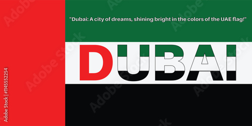 UAE flag with Dubai Written in the Colors of Pride.