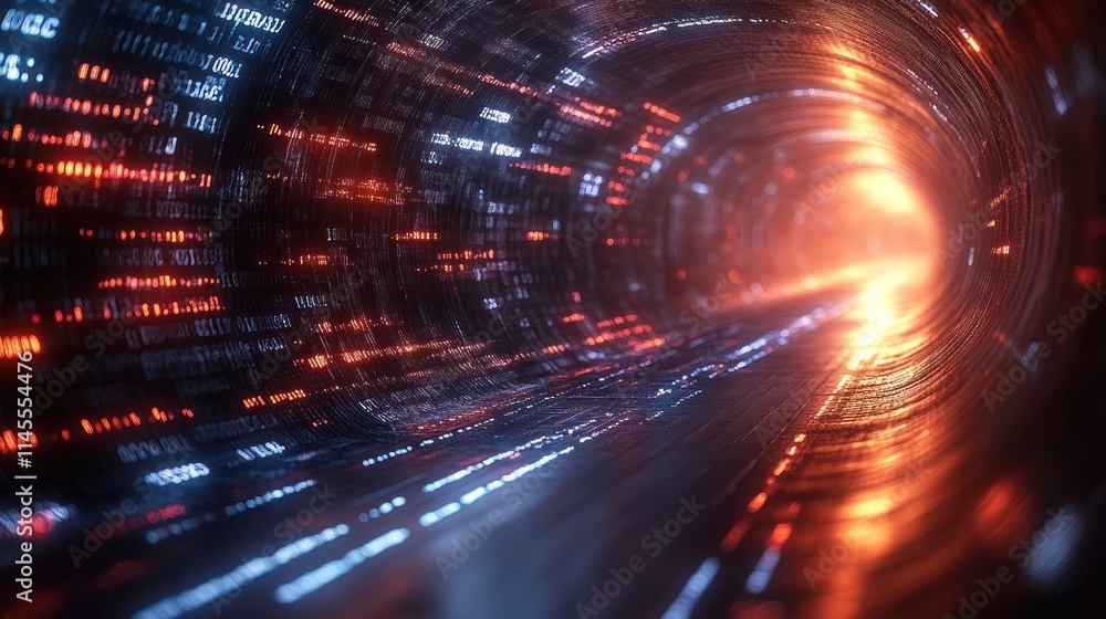Fototapeta premium Abstract tunnel with glowing data streams.