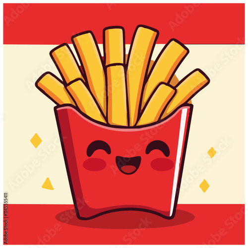 A cute happy lovely joyful french fries cartoon illustration