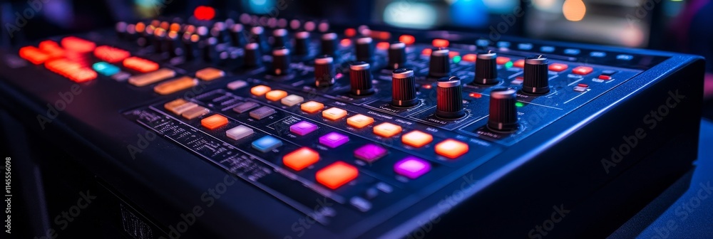 Professional Audio Mixer with Illuminated Faders, Knobs, and Buttons for Music Production Professional Audio Mixer with Illuminated Faders, Knobs, and Buttons for Music Production