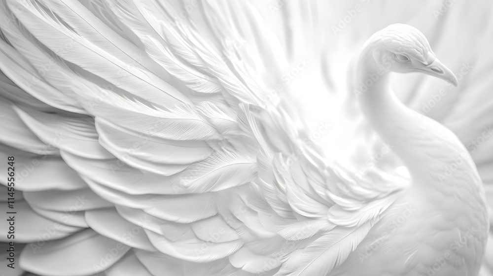 Fototapeta premium White Peacock Feathers Displaying Graceful Elegance