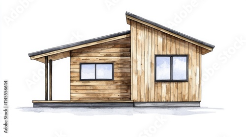 Modern Wooden Cabin Watercolor Illustration | Watercolor illustrations