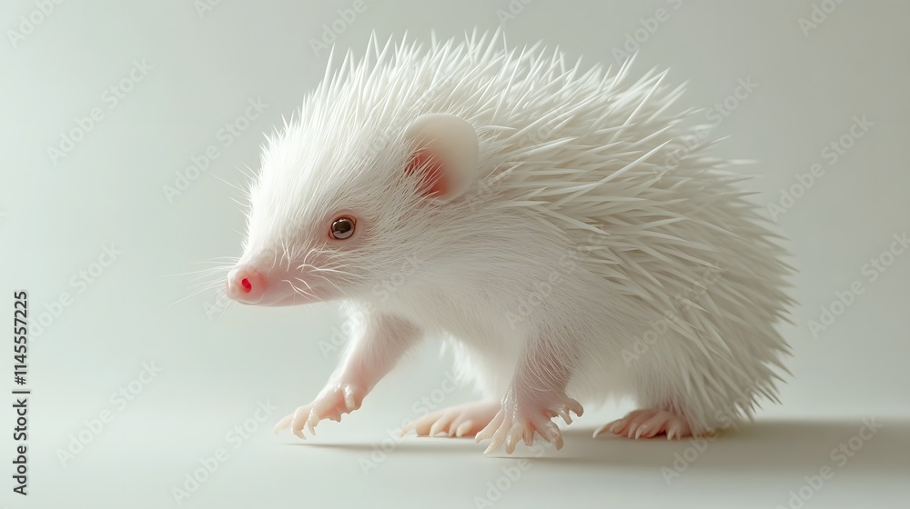 An Albino Hedgehog Posing Gracefully On A Light Background An Albino Hedgehog Posing Gracefully On A Light Background