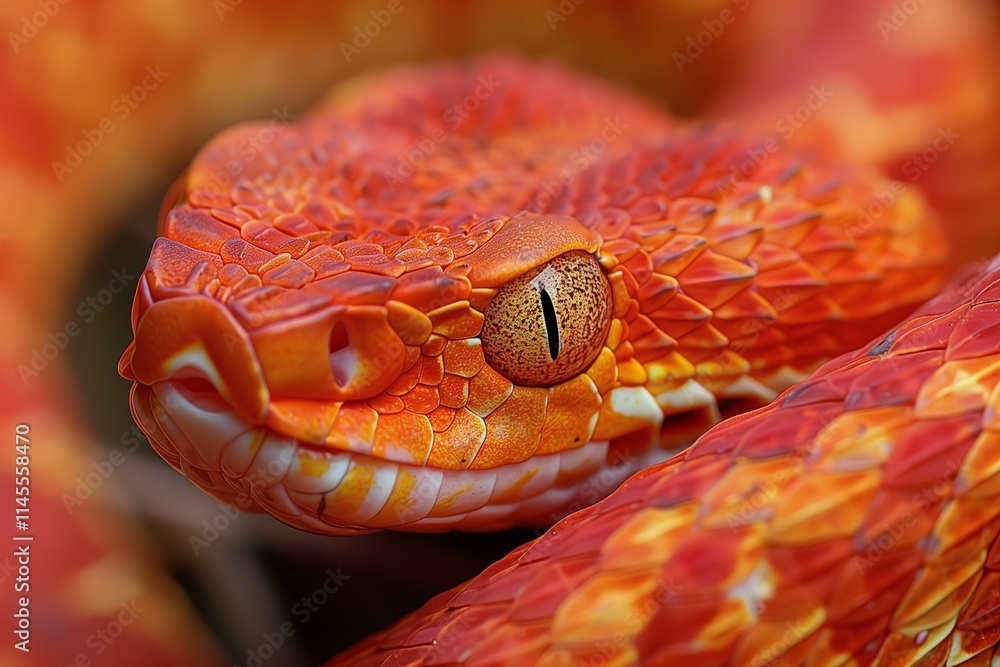Close-up of a vibrant orange snake with striking scales and captivating eyes, showcasing nature's beauty. Close-up of a vibrant orange snake with striking scales and captivating eyes, showcasing nature's beauty.
