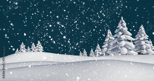 Obraz na płótnie Image of snow falling over night winter landscape