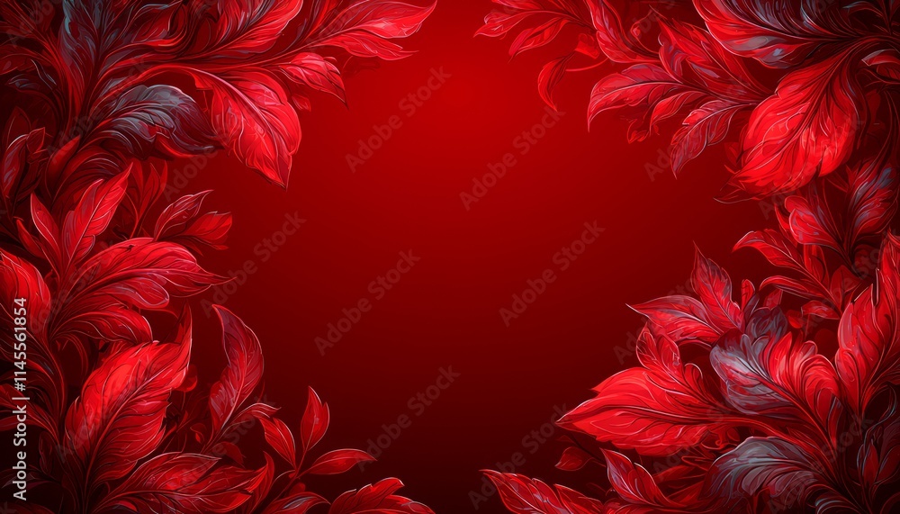 Red Floral Frame Design Elegant Leaves Background Red Floral Frame Design Elegant Leaves Background