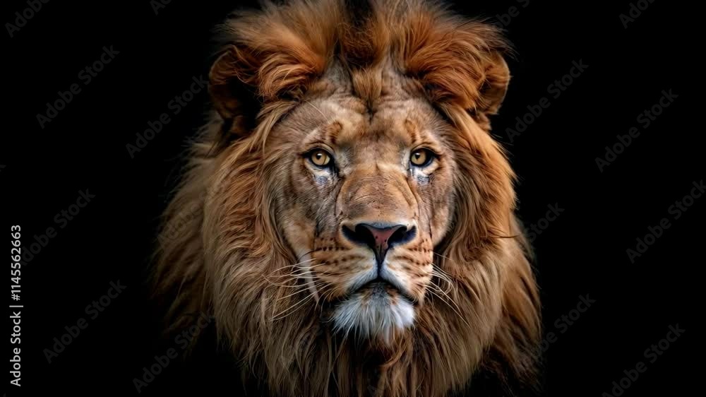 lion, facing the camera, front view, symmetrical, dark background lion, facing the camera, front view, symmetrical, dark background