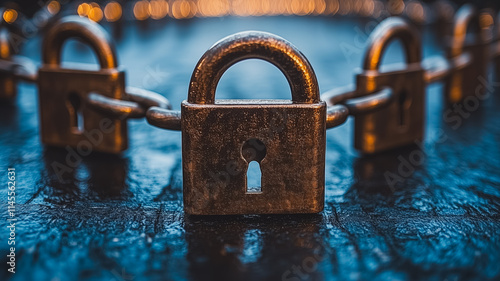 A chain of locks with a keyhole in the middle