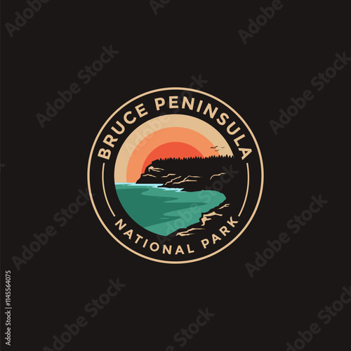 Bruce peninsula National Park vector logo theme on dark background
