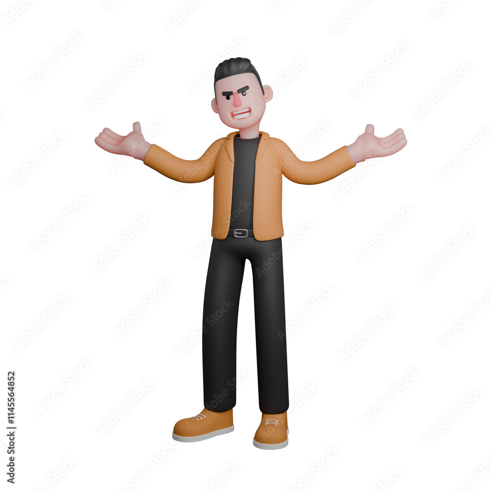 Film Director Cartoon Professional Creative 3D Model. A male director stands with both hands open, an expression of ignorance. Illustration Design Film Director Cartoon Professional Creative 3D Model. A male director stands with both hands open, an expression of ignorance. Illustration Design