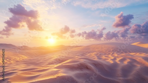 Serene Sunset Over Intricate Sand Dunes in a Lonely Landscape