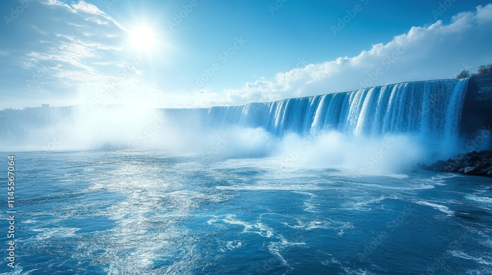 Majestic waterfall under a bright blue sky. Majestic waterfall under a bright blue sky.