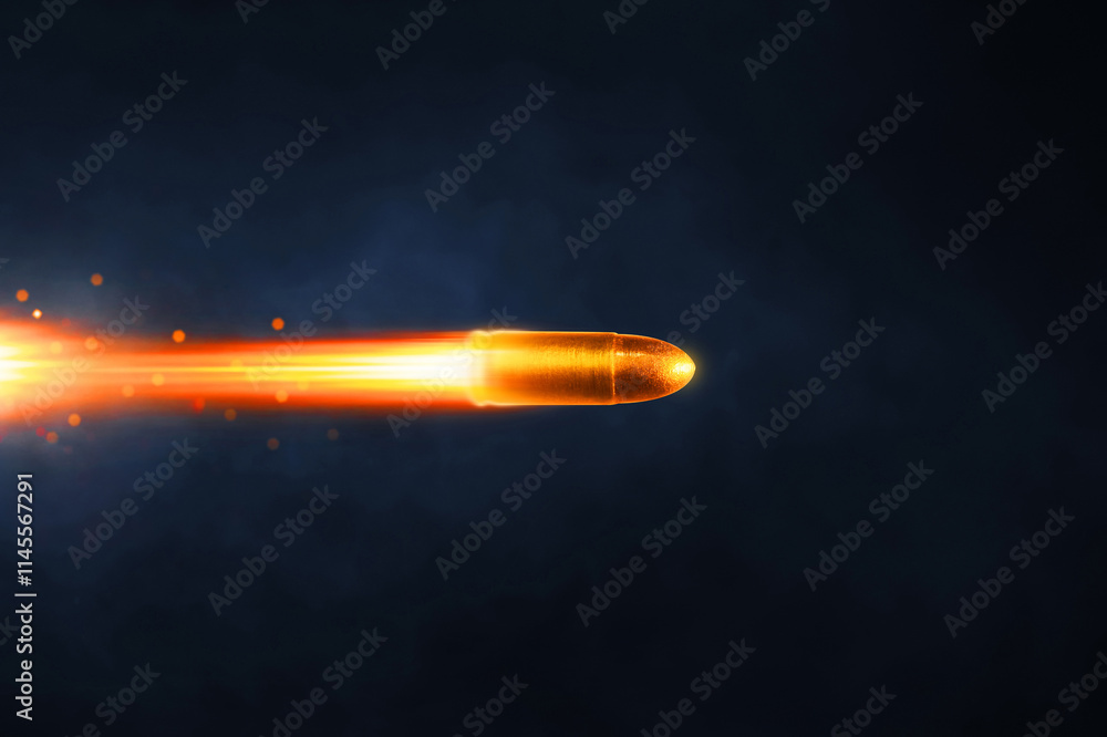 Golden bullet flying on dark background Golden bullet flying on dark background