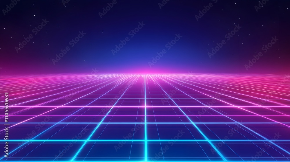 Futuristic neon grid landscape digital world abstract art virtual reality aerial view technology concept Futuristic neon grid landscape digital world abstract art virtual reality aerial view technology concept
