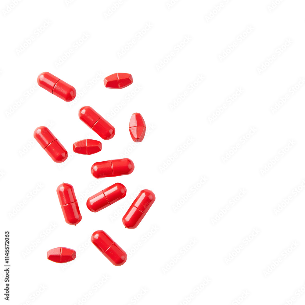 Red pills on white background banner for advertising vitamins and medicines, minimal style Red pills on white background banner for advertising vitamins and medicines, minimal style
