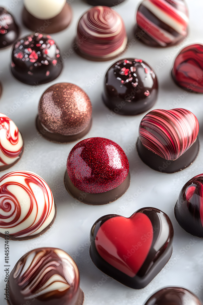 Obraz premium Gourmet Valentine's Day Chocolate: Elegant and Passionate Artisan Treats Display