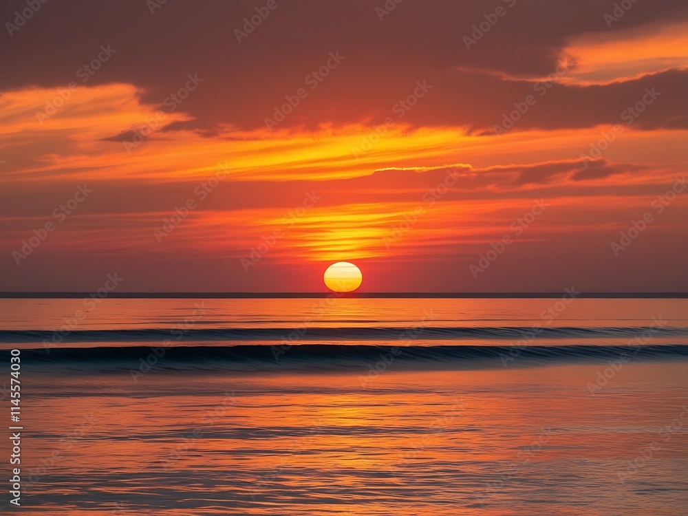 A breathtaking panoramic view of a calm ocean at sunset.